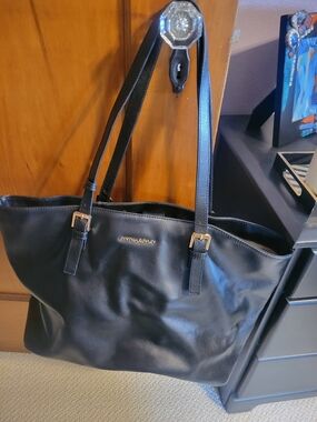 Cynthia Rowley Black Leather Tote with Gold Accents